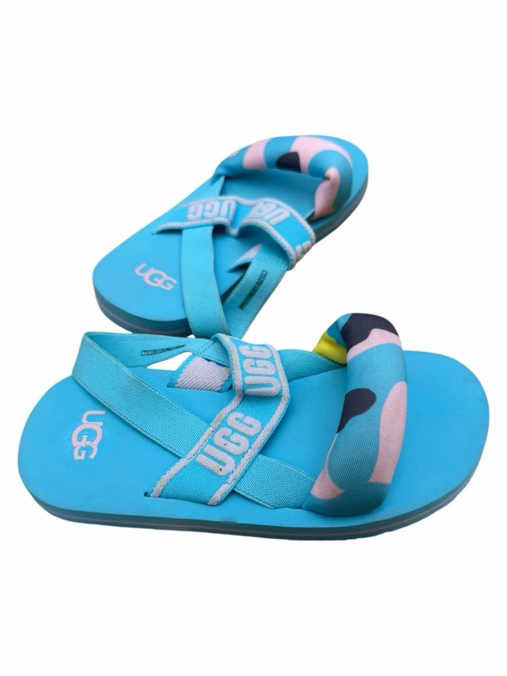 UGG Kids Light Blue Strappy Sandal with Multi-Color Accent